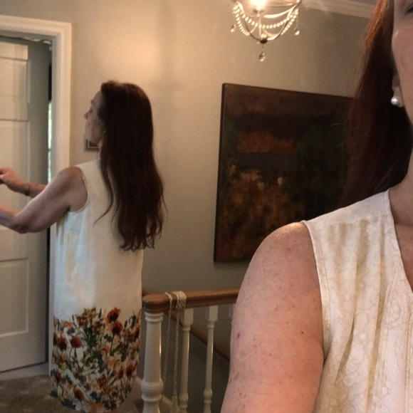 Pleated Floral Hem Sleeveless Shift Dress S - Picture 8 of 13